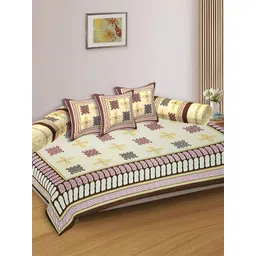 Texstylers Rust Brown & Beige 6 Pieces Printed Cotton Diwan Set-image-33