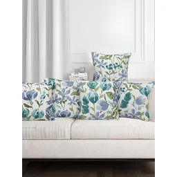 Texstylers Teal 5 Pieces Floral Square Cushion Covers-image-0