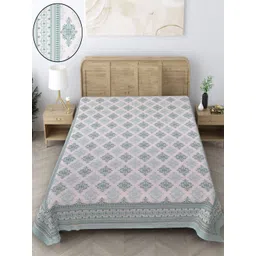 Texstylers Teal & Brown Floral Pure Cotton 164 TC Single Bedsheet -1.52 m X 2.28 m-image-32