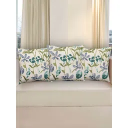 Texstylers Teal & Green 3 Pieces Printed Cotton Square Reversible Cushion Covers-image-6