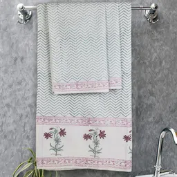 Texstylers Teal & Grey 3 Piece Printed Cotton 300 GSM Towel Set-image-8