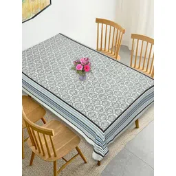 Texstylers Teal & White Floral Pure Cotton 6-Seater Anti-Slip Rectangle Table Cover-image-12