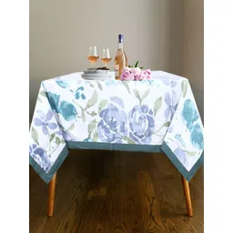 Texstylers Teal Floral Anti-Skid Cotton 6-Seater Table Cover-image-9