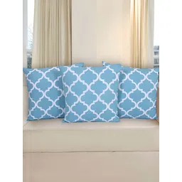 Texstylers Turquoise Blue & Green 3 Pieces Printed Cotton Square Reversible Cushion Covers-picture-32
