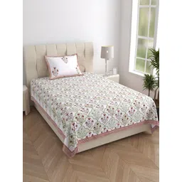 Texstylers White & Green Floral Printed 210 TC Cotton Single Bedsheet Set 1.52 m X 2.29 m-picture-24