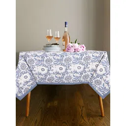 Texstylers White & Grey Floral Anti Slip Cotton 4-Seater Table Cover-picture-18