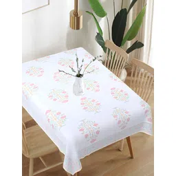 Texstylers White & Red Floral Printed Cotton 6 Seater Table Cover-picture-10