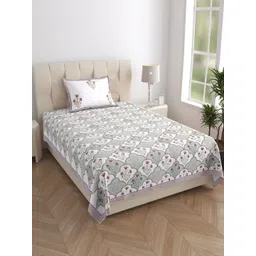 Texstylers White Floral 210 TC Pure Cotton Single Bedsheet With 1 Pillow Cover-picture-11