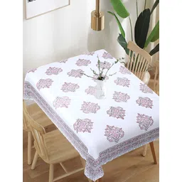 Texstylers White Floral Anti-Slip Cotton 6-Seater Table Cover-picture-15