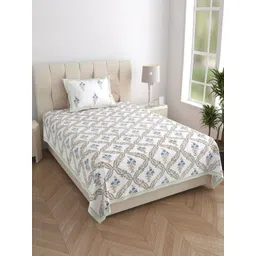 Texstylers White Floral Printed 210 TC Pure Cotton Single Bedsheet Set- 1.52 m X 2.29 m-picture-19