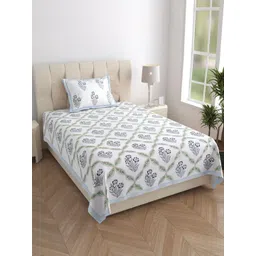 Texstylers White Floral Printed 210 TC Pure Cotton Single Bedsheet Set- 1.52 m X 2.29 m-picture-12