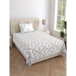 Texstylers White Floral Printed 210 TC Pure Cotton Single Bedsheet Set- 1.52 m X 2.29 m-picture-21