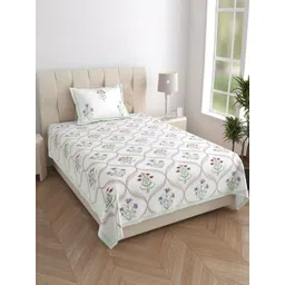 Texstylers White Floral Printed 210 TC Pure Cotton Single Bedsheet Set- 1.52 m X 2.29 m-picture-17
