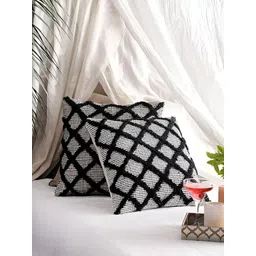 Textile and Beyond Black & White 2 Pieces Geometric Cotton Square Cushion Covers-picture-19
