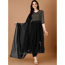 TextileNow Floral Printed Anarkali Kurta & Trousers With Dupatta-picture-26