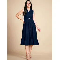 TextileNow V Neck Sleeveless Crepe Fit & Flare Midi Dress-picture-37