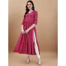 TextileNow Women Striped Flared Sleeves Mirror Work Anarkali Kurta-picture-31