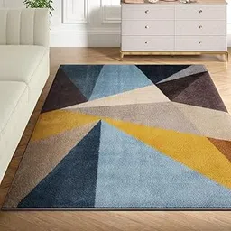 Textured Tufted and Printed Carpet | Rectangular Carpet for Your Living Room & Drawing Room | Soft, Stylish & Durable | 5 x 7 feet | Micro Polyester | Anti Skid Backing | Tikona- Yellow /Blue/Brown-picture-11