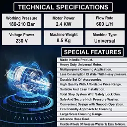 TEXUM 170 Bar 7.01 m (23 Ft) High Pressure Car Washer 2400 W, TX-500 image 4