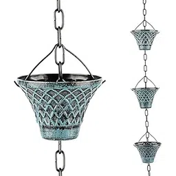 Tfro & Cile Rain Chain Gutter Downspout Substitution Decorative Garden Rainwater Diverter Home Decor 8 1/2 Feet Long - Blue Grid-picture-18