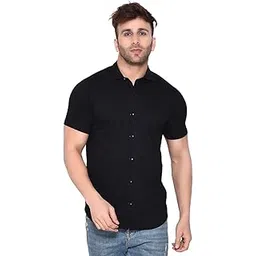 tfurnish Men's Plain Half Sleeve Shirt | Slim Fit Cotton Blend Button Down with Spread Collar – Casual & Office Wear-picture-47
