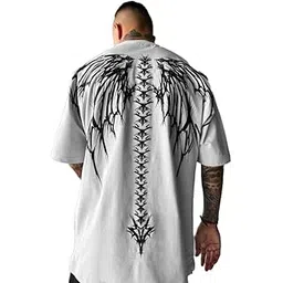 thalasi Men Cotton Printed Aesthetic Oversized Tshirt for Men - Black T Shirt for Men Stylish | Half Sleeve Oversize Fit Round Neck Tshirts - Down Shoulder & Baggy Fit Korean Tshirts for Man & Boys-picture-12