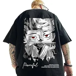 thalasi Oversized T-Shirt for Men - Round Neck 100% Cotton Luffy &,One Piece and Demon Slayer, Naruto T Shirts - Anime T-Shirts for Men (Black,Oversized)-picture-47