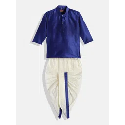 THANGAMAGAN Boys Blue & White Shirt with Dhoti Pants-picture-28