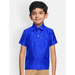 THANGAMAGAN Boys Blue Original Regular Fit Solid Casual Shirt-picture-37