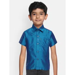 THANGAMAGAN Boys Blue Original Regular Fit Solid Casual Shirt-picture-11