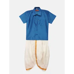 Thangamagan Boys Blue Solid Panjagajam & Shirt Set-picture-12
