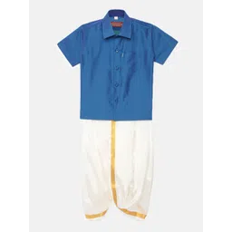 Thangamagan Boys Blue Solid Panjagajam & Shirt Set-picture-28