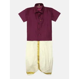 Thangamagan Boys Dark Pink Solid Panjagajam & Shirt Set-picture-30