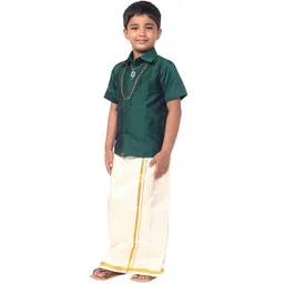 Thangamagan Boys Green & Off-White Solid Shirt and Veshti-picture-27