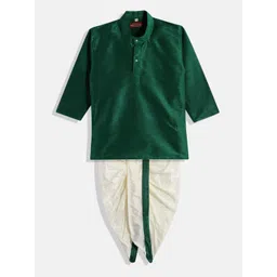 THANGAMAGAN Boys Green & White Shirt with Dhoti Pants-picture-29