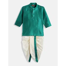 THANGAMAGAN Boys Green & White Shirt with Dhoti Pants-picture-11