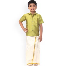 Thangamagan Boys Green & White Solid Shirt and Veshti-picture-19