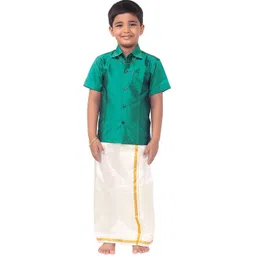 Thangamagan Boys Green & White Solid Shirt and Veshti-picture-21