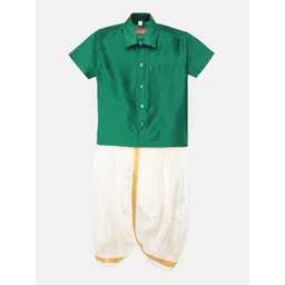 Thangamagan Boys Green Solid Panjagajam & Shirt Set-picture-30