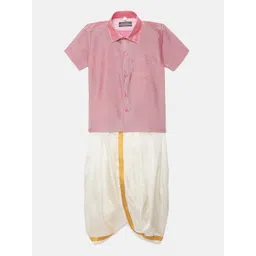 Thangamagan Boys Light Pink Solid Panjagajam & Shirt Set-picture-30