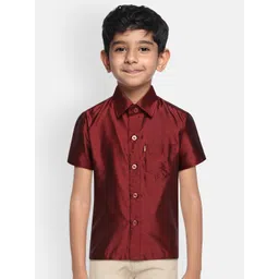 THANGAMAGAN Boys Maroon Original Regular Fit Solid Casual Shirt-picture-25