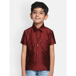 THANGAMAGAN Boys Maroon Regular Fit Solid Casual Shirt-picture-41