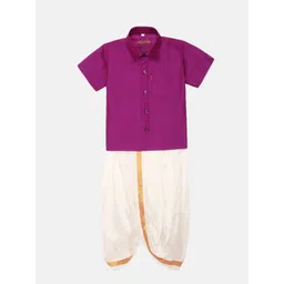Thangamagan Boys Medium Violet Solid Panjagajam & Shirt Set-picture-29