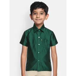 THANGAMAGAN Boys Olive Green Original Regular Fit Solid Casual Shirt image 1