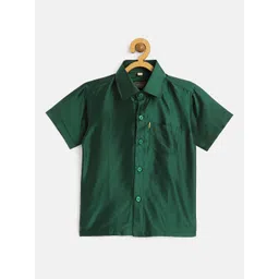 THANGAMAGAN Boys Olive Green Original Regular Fit Solid Casual Shirt image 2