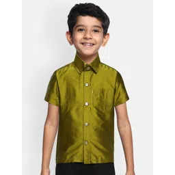 THANGAMAGAN Boys Olive Green Regular Fit Solid Casual Shirt-picture-15