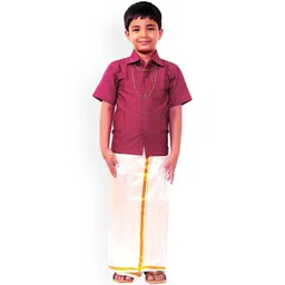 Thangamagan Boys Pink & White Solid Shirt and Veshti-picture-16