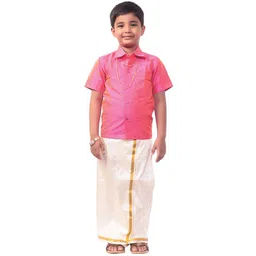 Thangamagan Boys Pink & White Solid Solid Shirt and Veshti-picture-18