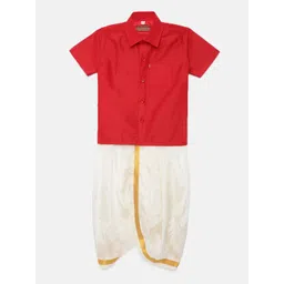 Thangamagan Boys Pink Red Solid Panjagajam & Shirt Set-picture-20