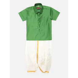 Thangamagan Boys Pink Solid Panjagajam & Shirt Set-picture-34